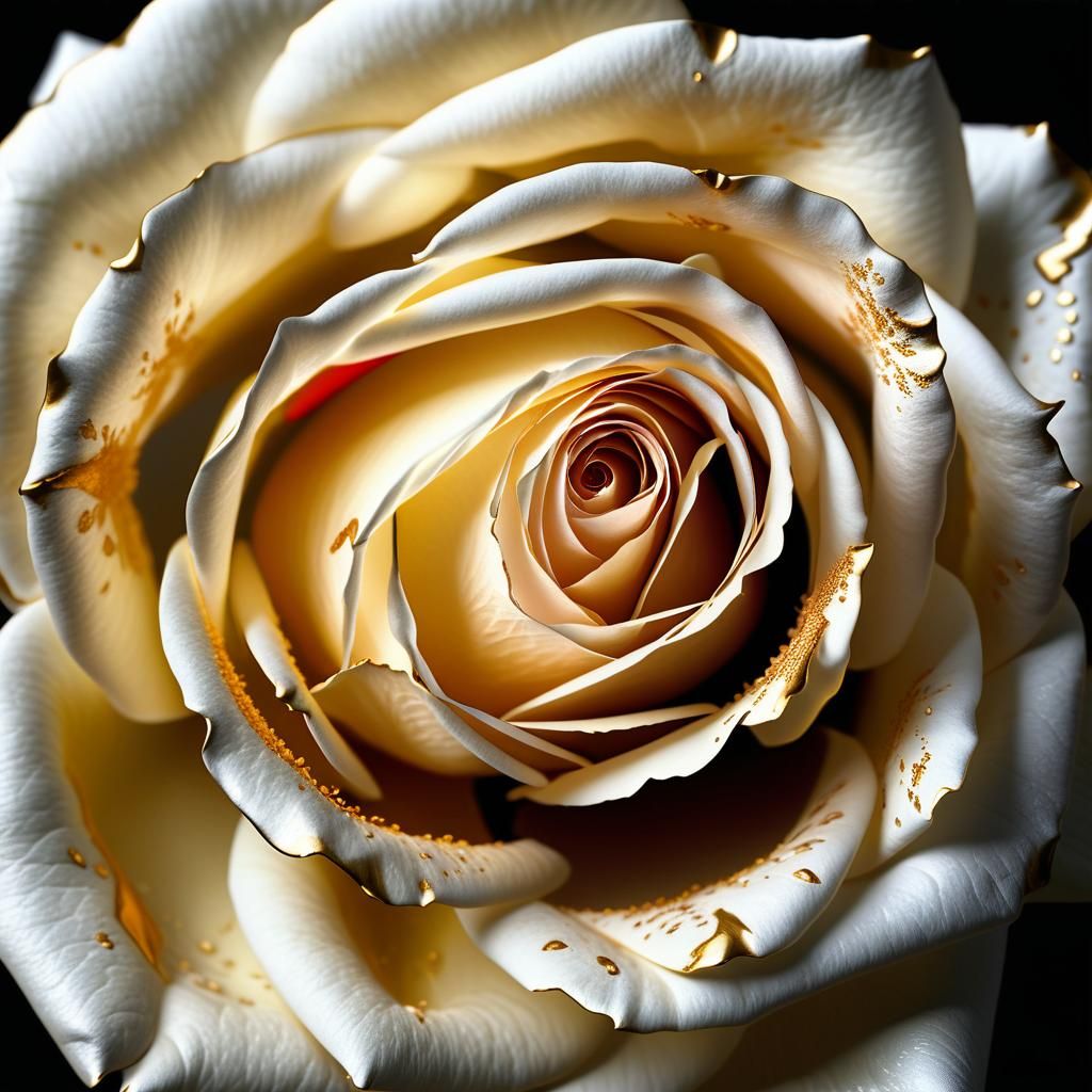 Cream Rose with Gold Edges: Photorealistic Oil Painting