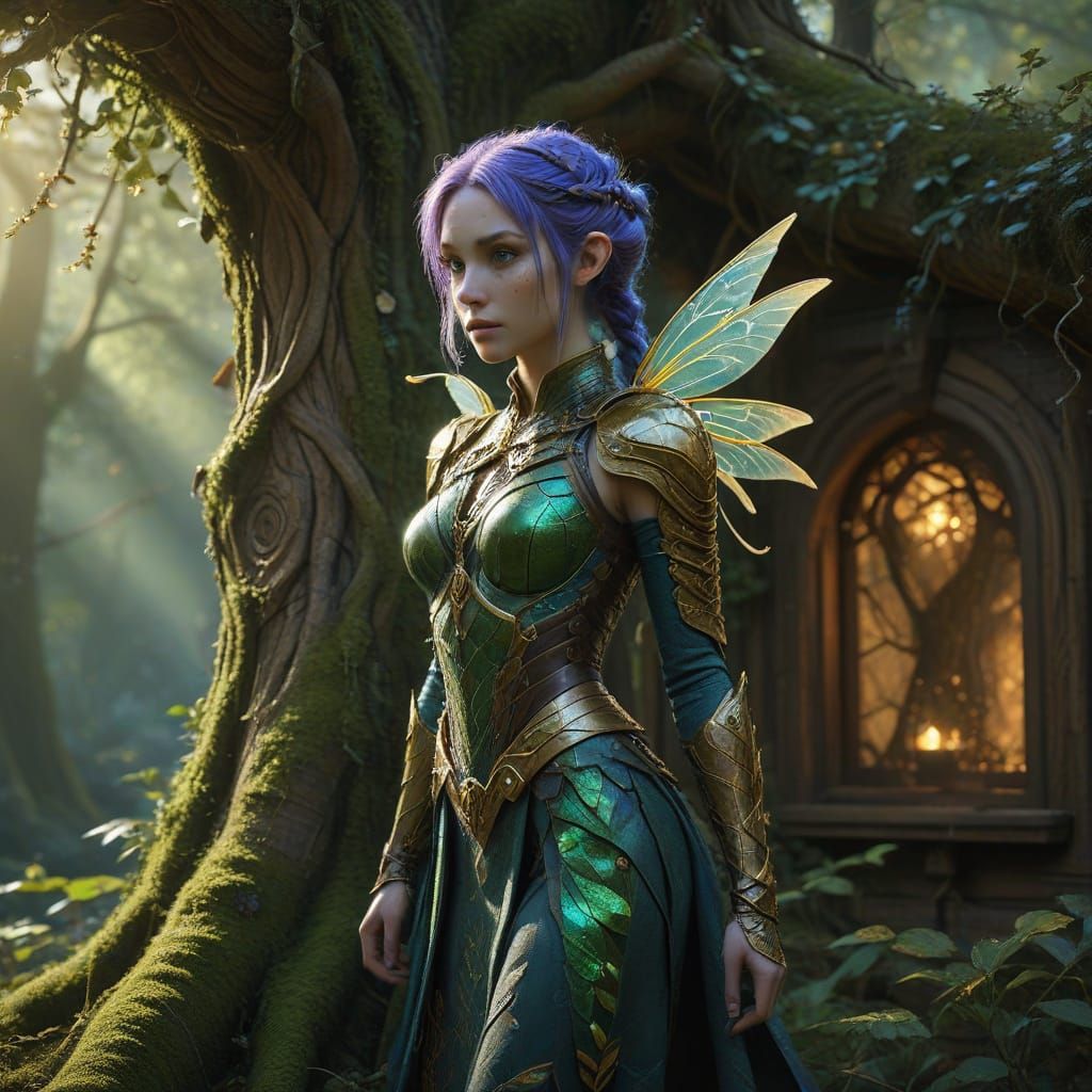 Mystical Elf in Ancient Treehouse Sanctuary