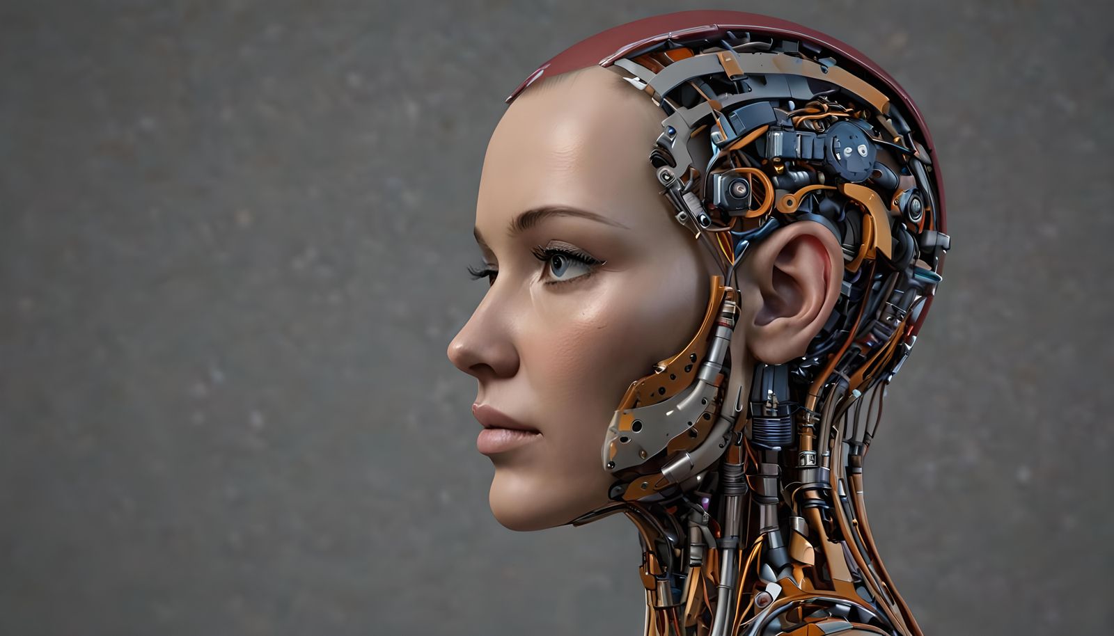 Android Woman Head Schematic in Cyberpunk Style