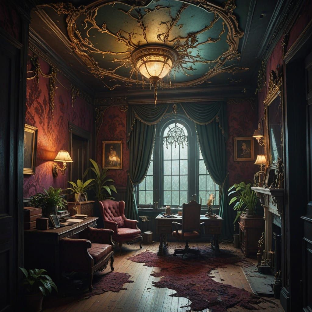Macabre Victorian Office Awakens Dread in Dark Fantasy