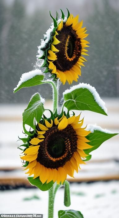 Sunflowers : single group in snow