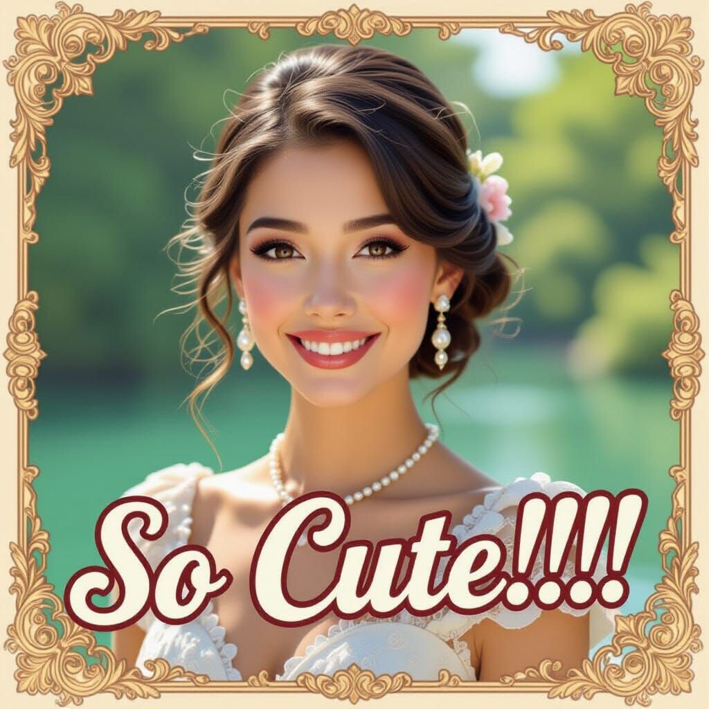 Beautiful Woman with "SO CUTE!!!" in Playful, Elegant Style