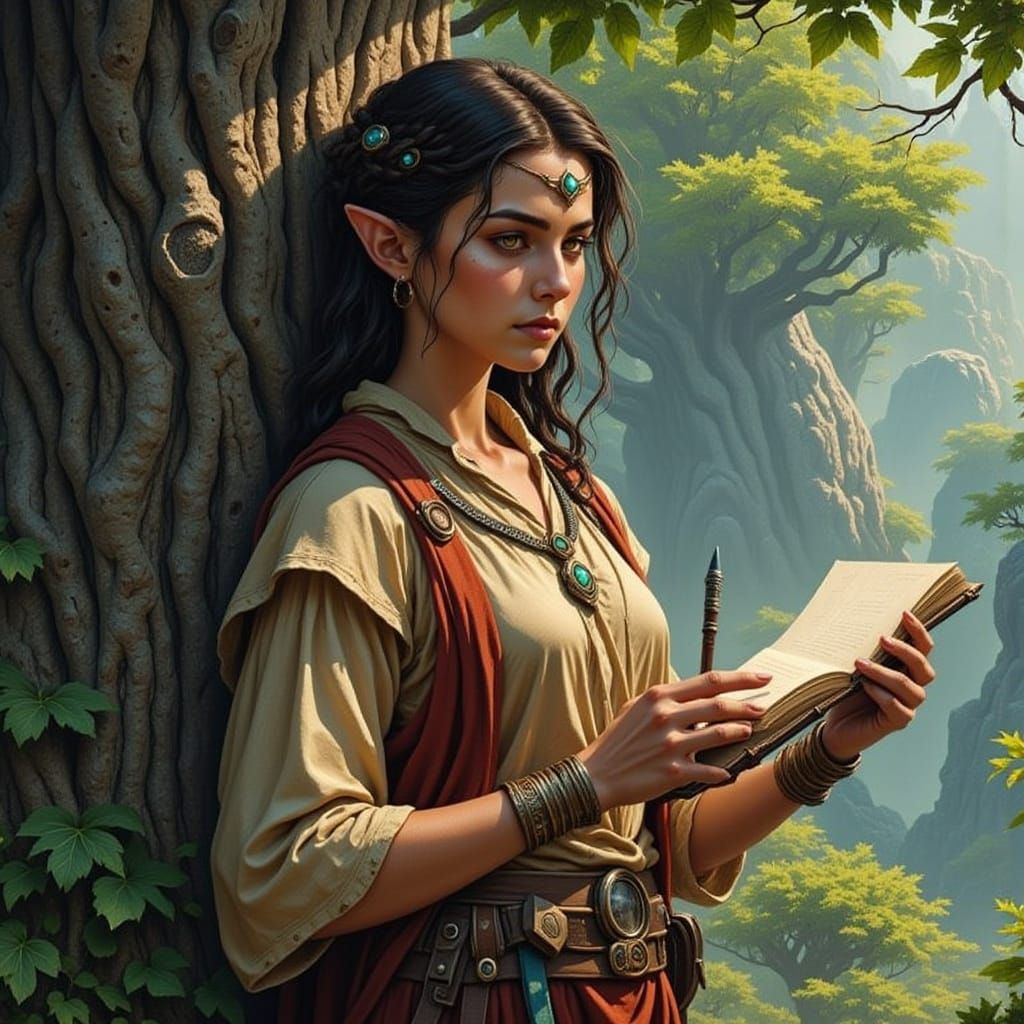 Young Scholar with Antique Book Under Ancient Tree