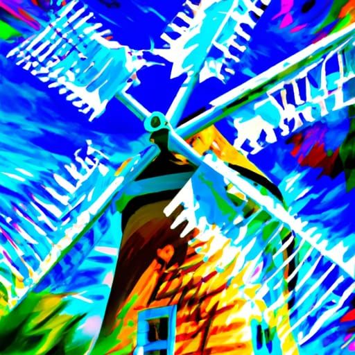 Surreal Windmill in Van Gogh and Dalí Styles