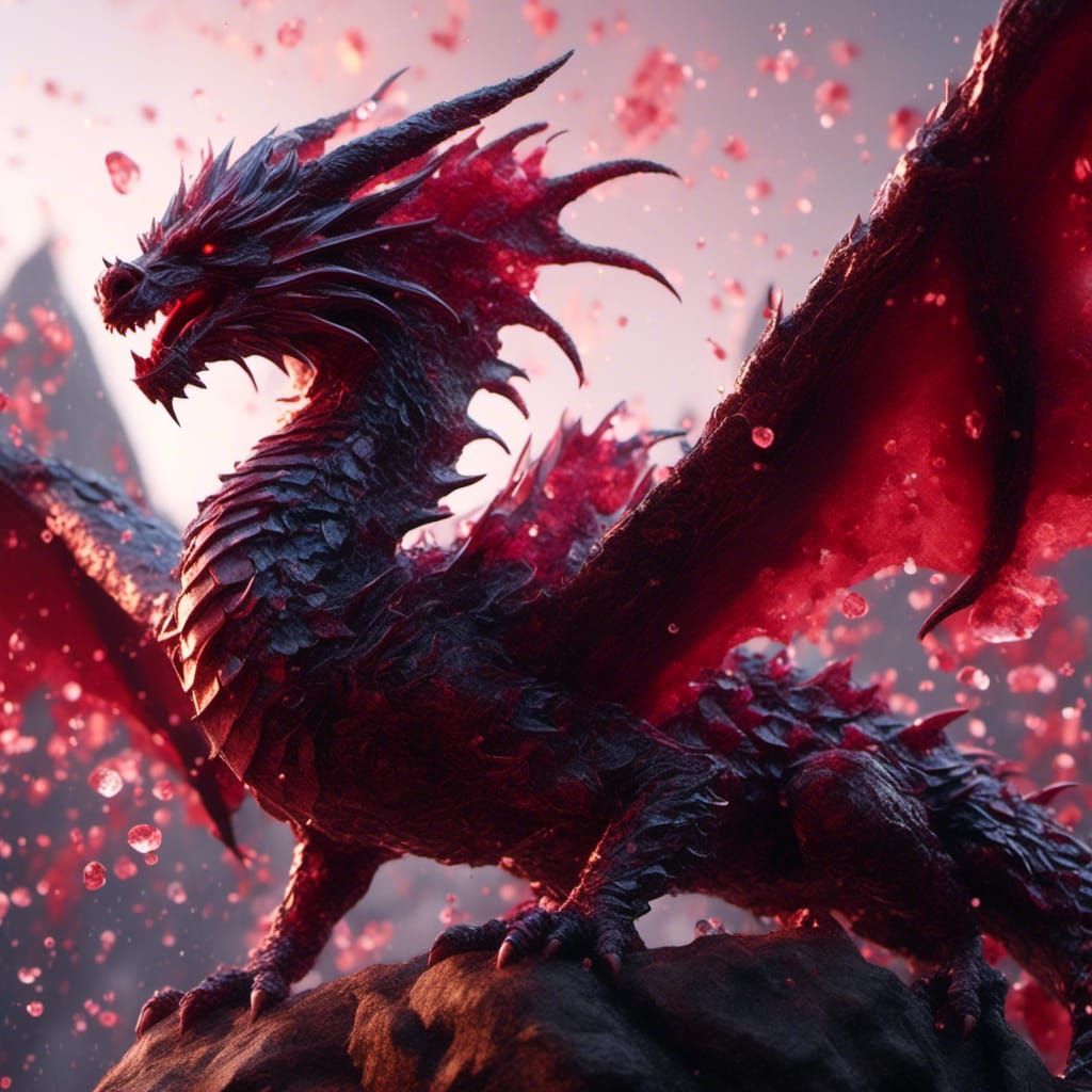 Crystal Red and Black Dragon in Detailed Painting