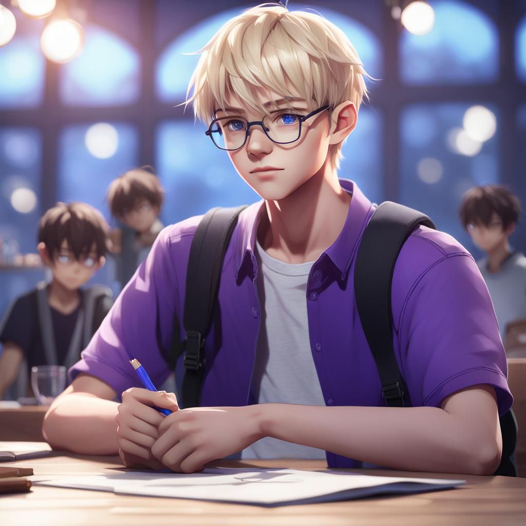 Teenage Boy with Blue Eyes in Anime Style