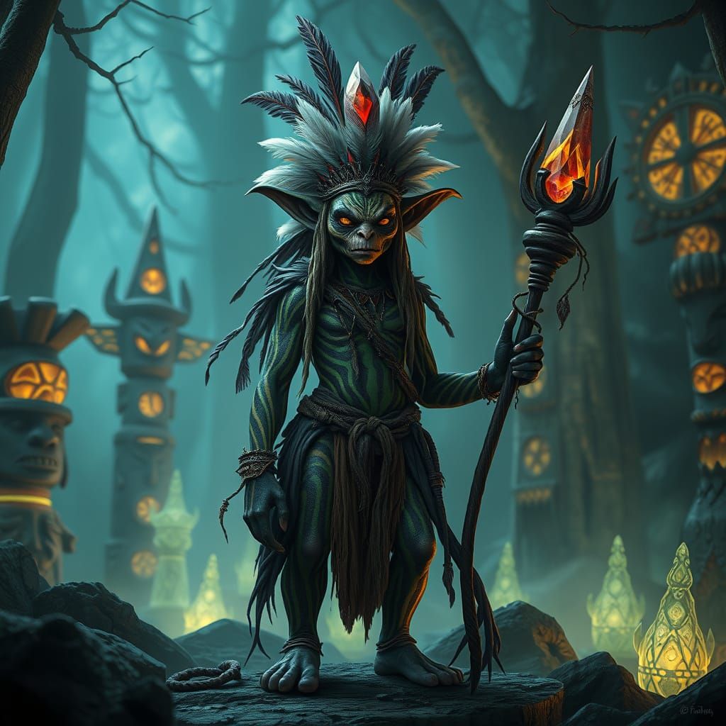 Glowing Goblin Shaman in Mystical Forest