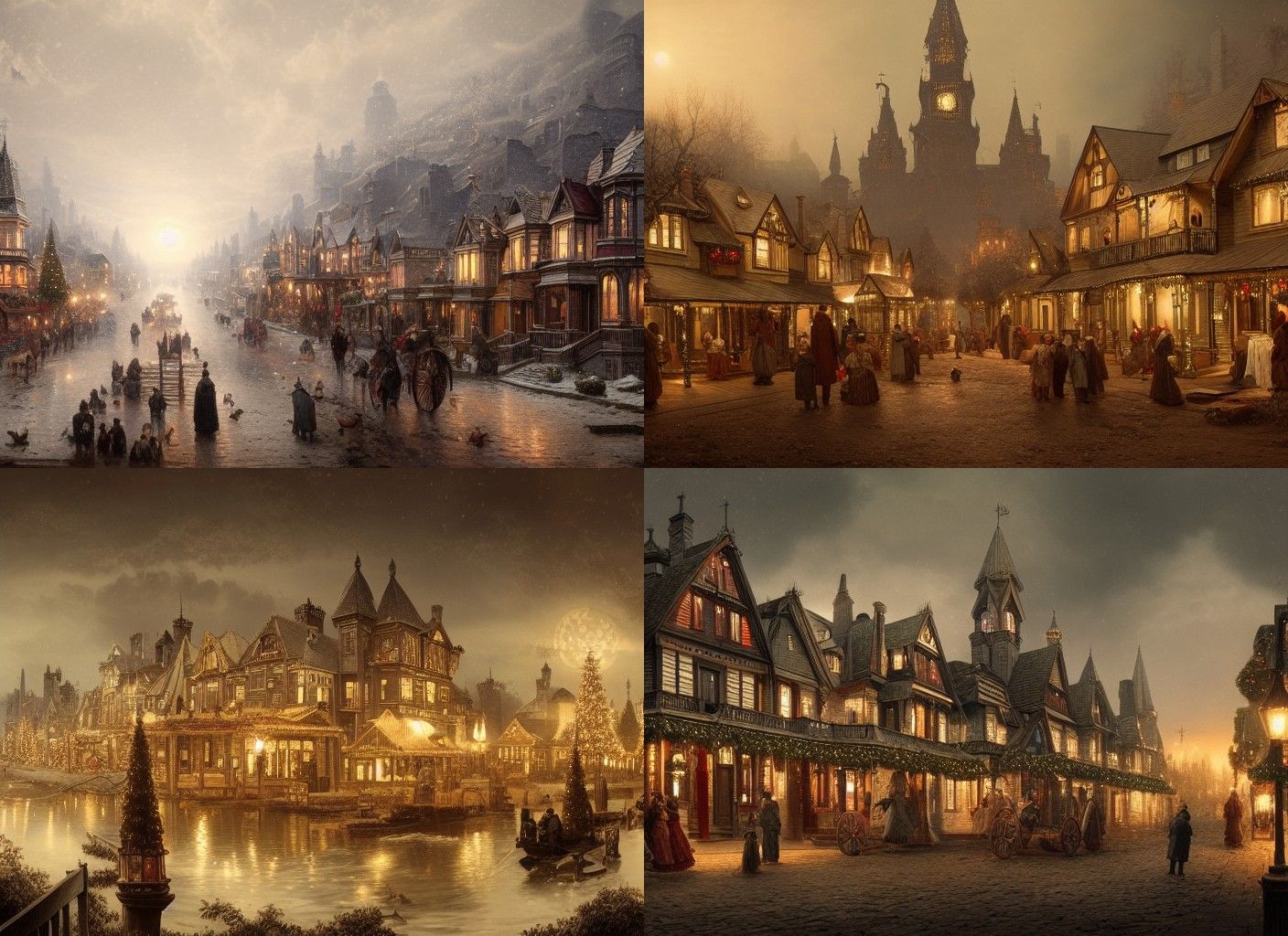 Victorian Village Christmas Eve in Digital Matte Painting