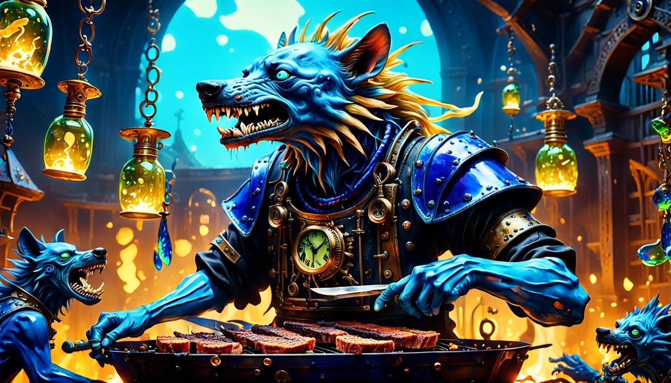 Surreal Tzeentch Barbecue in Dreamlike Fauvist Style