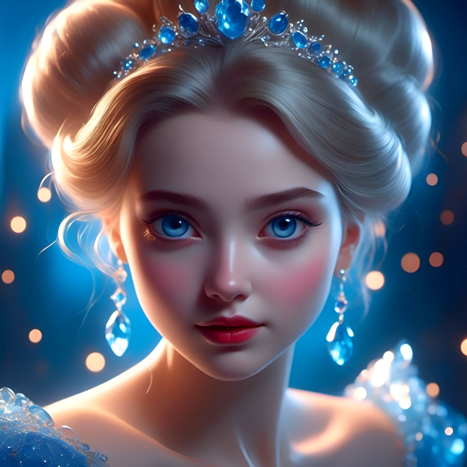 Gorgeous Princess Cinderella with Blue Jewels, 3D Render