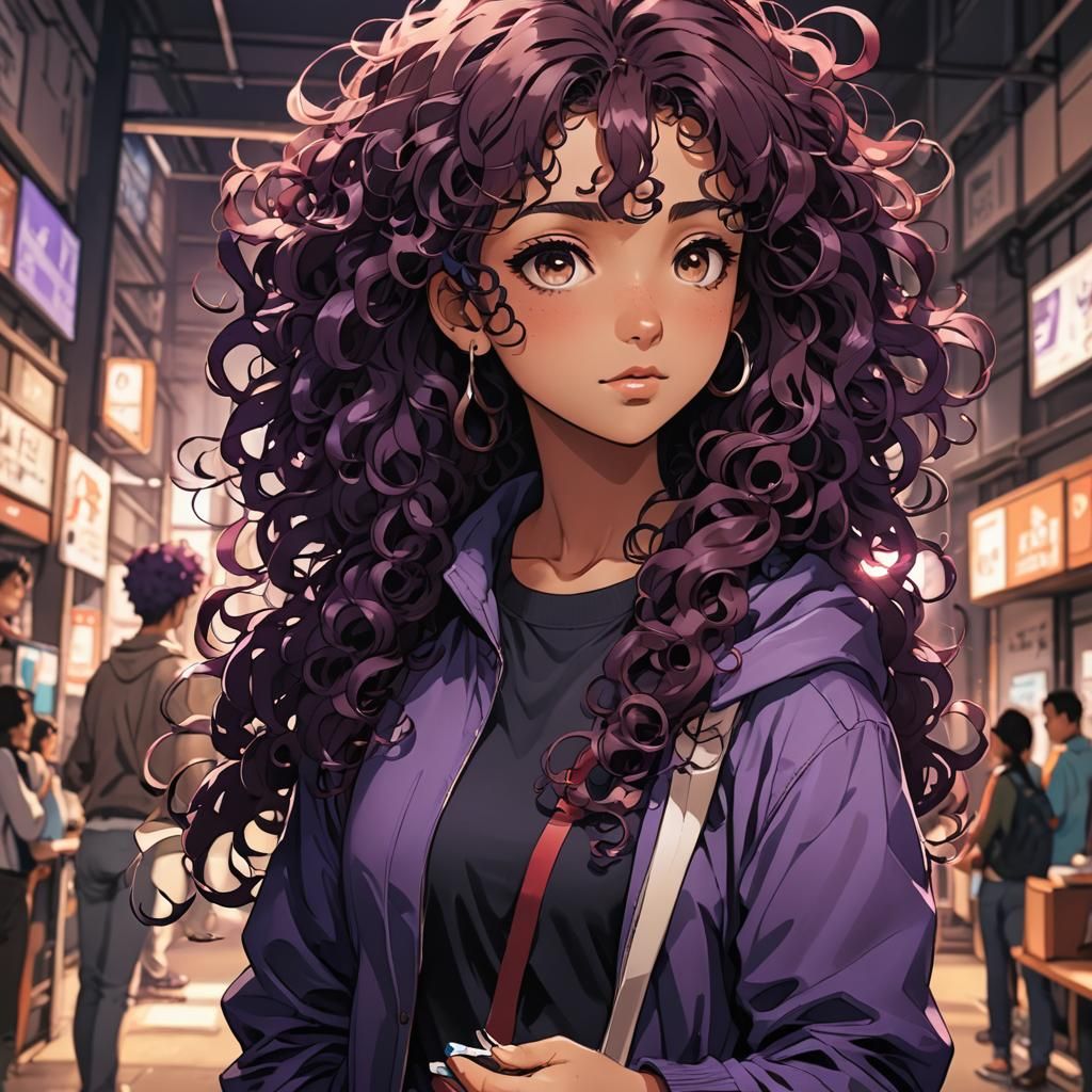 Anime Style Portrait of Student with Purple Hair