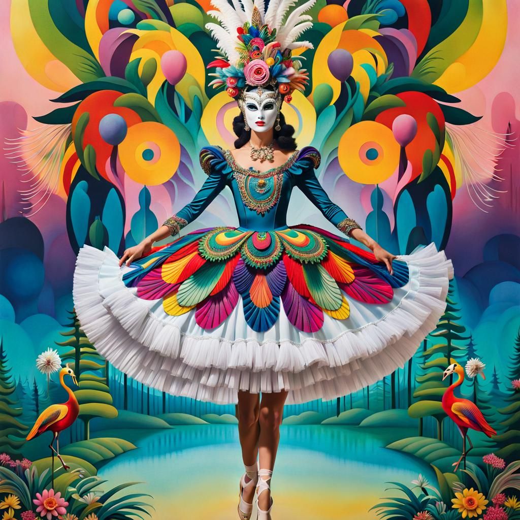 Elegant Dancer in Psychedelic Forest Artwork