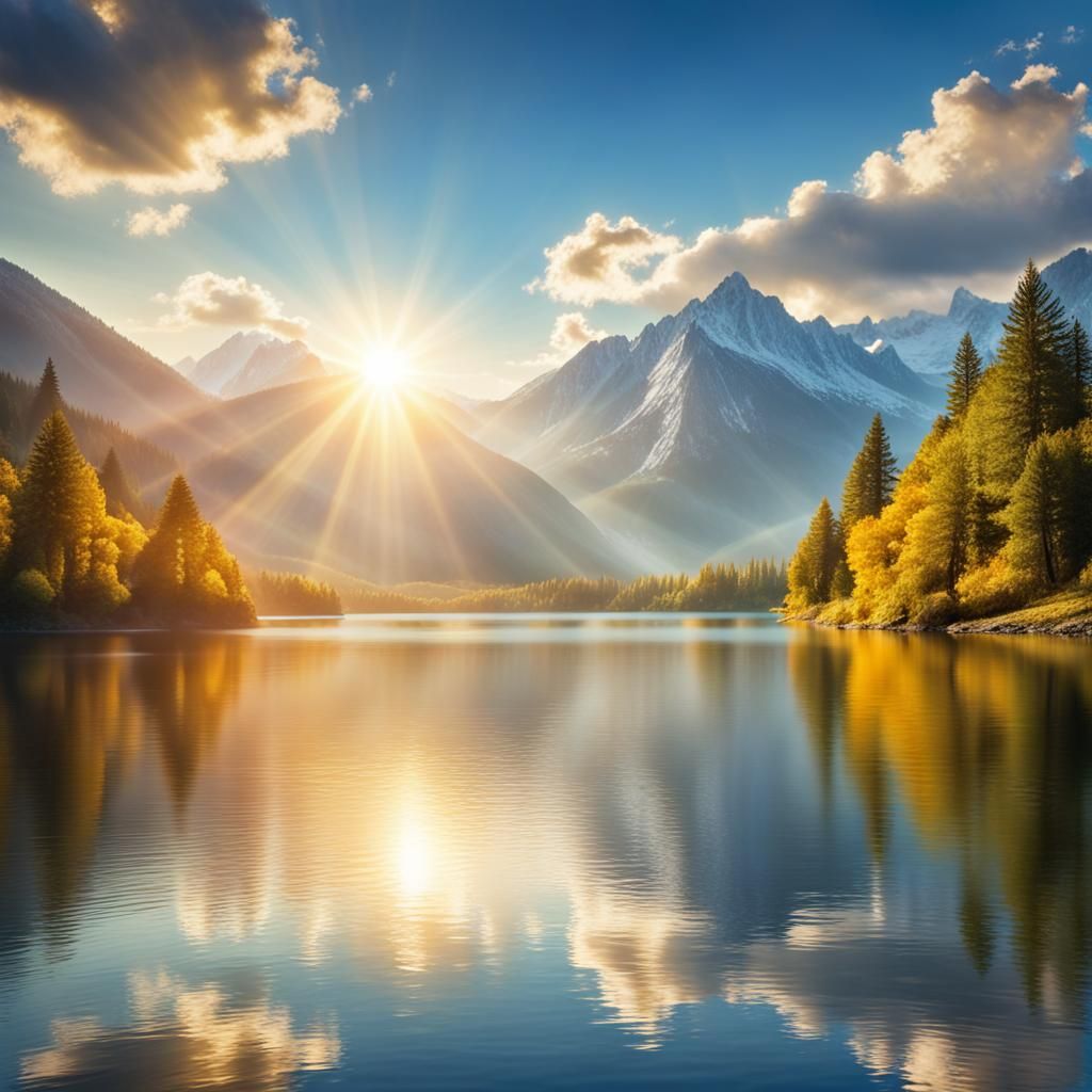 Picturesque Sunset Over Mountain Lake