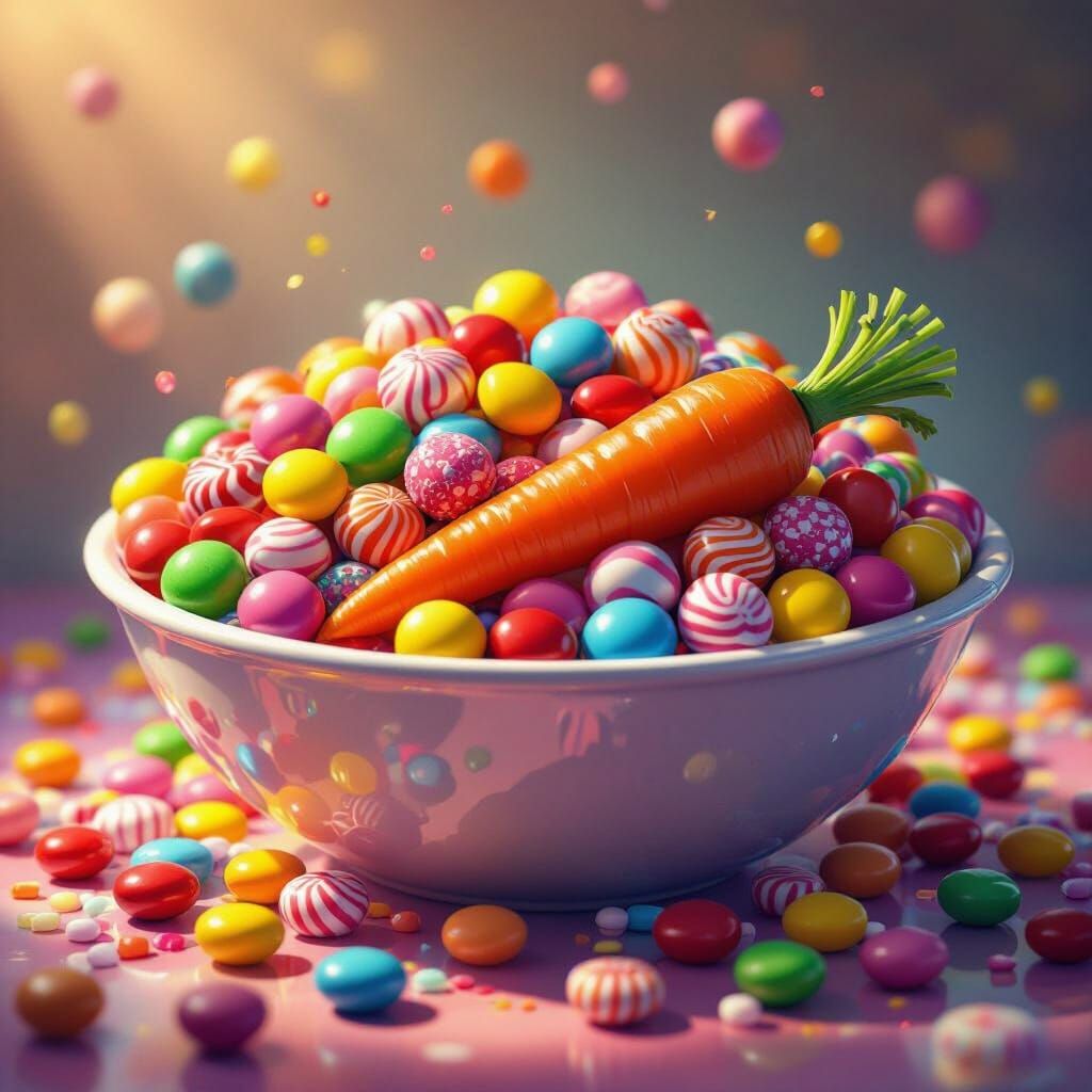 Giant Candy Bowl with Carrot - Whimsical Digital Illustratio...
