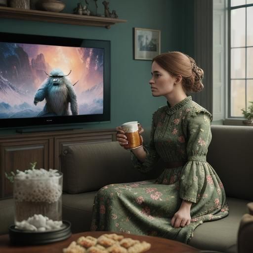 Yetis Watching TV: Fantasy Concept Art