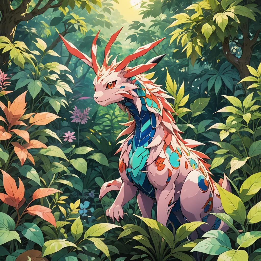 Plant Pokémon Illustration in Anime Manga Style