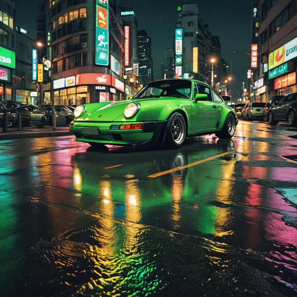 Porsche 911 Drifting at Night in Comic Book Style