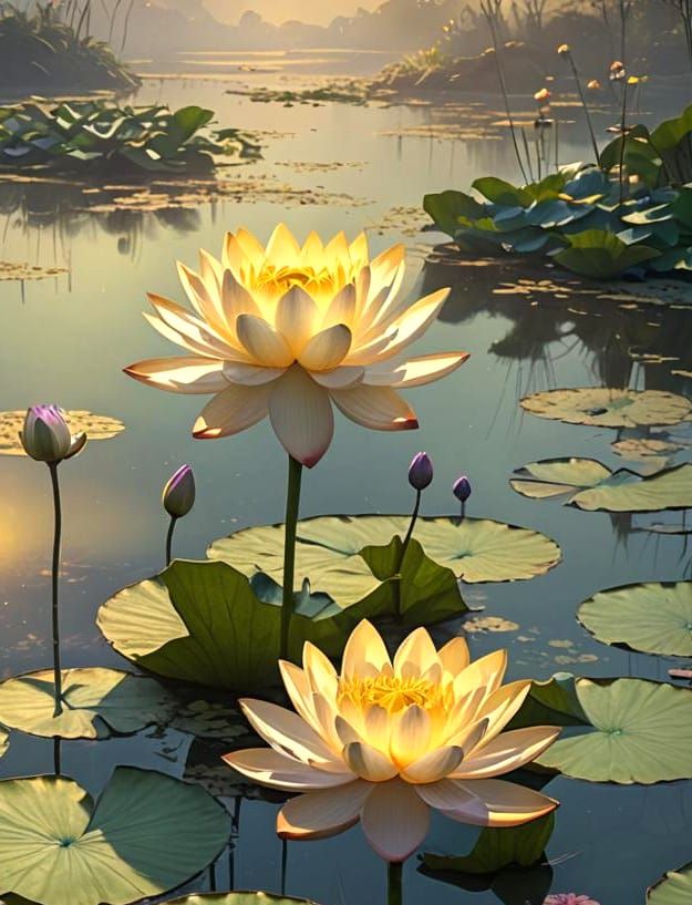 Yellow Lotus Close-Up: Hyperrealistic Digital Painting