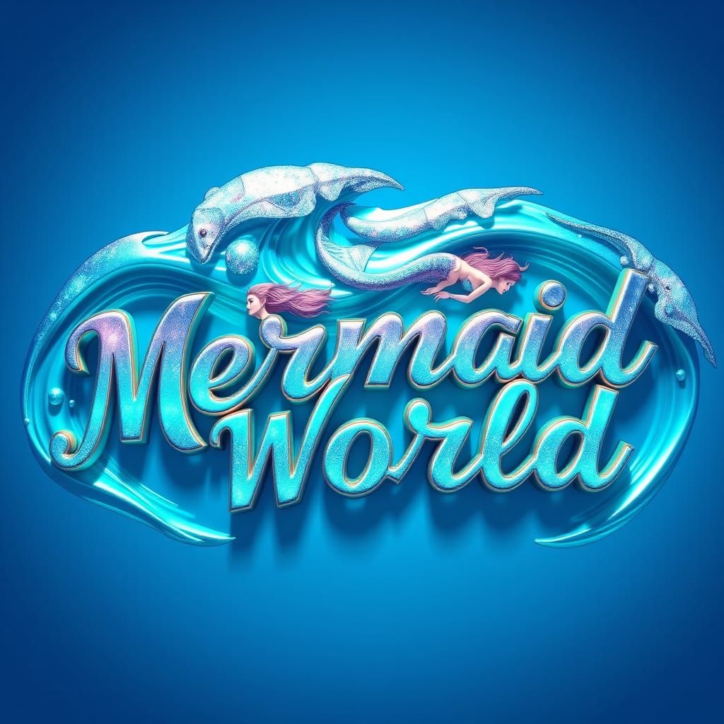 Surreal Mermaid World Sign in Iridescent Wave Style