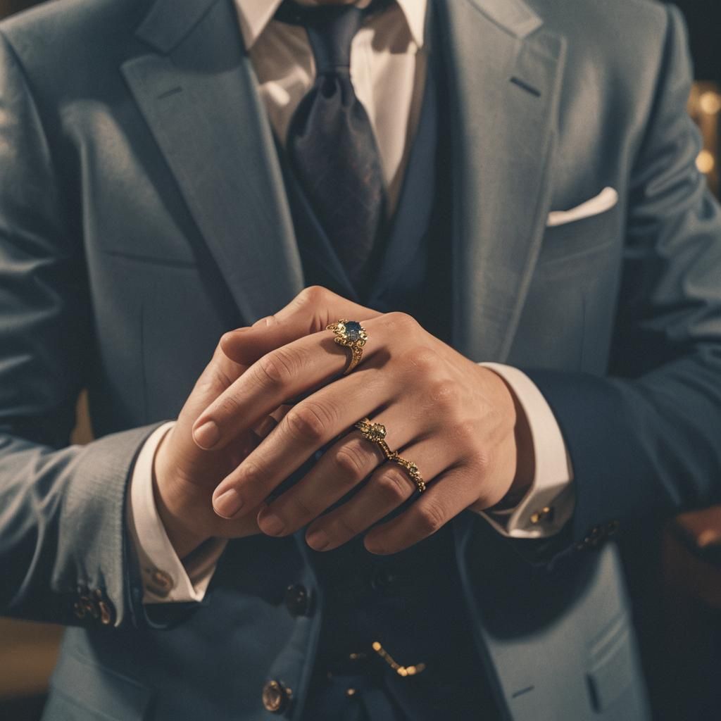 Elegant Young Person Shows Ring in Cinematic Style