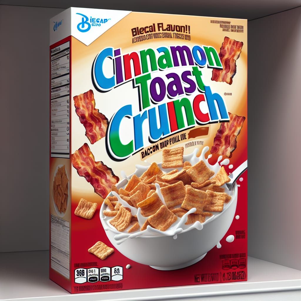 Bacon Flavored Cereal Box: Cinnamon Toast Crunch Parody