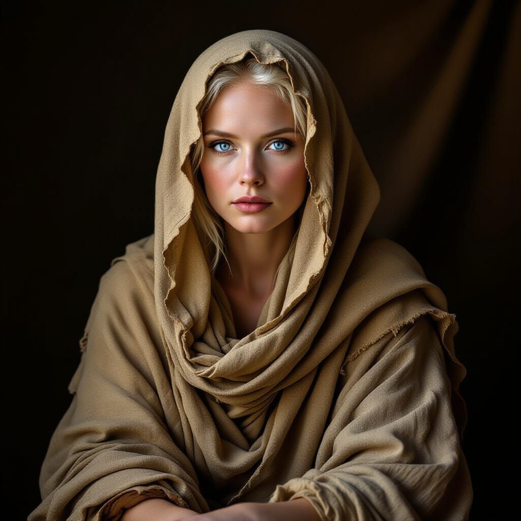 Albino Woman in Earth Tones, Dramatic Lighting as Baroque Pa...