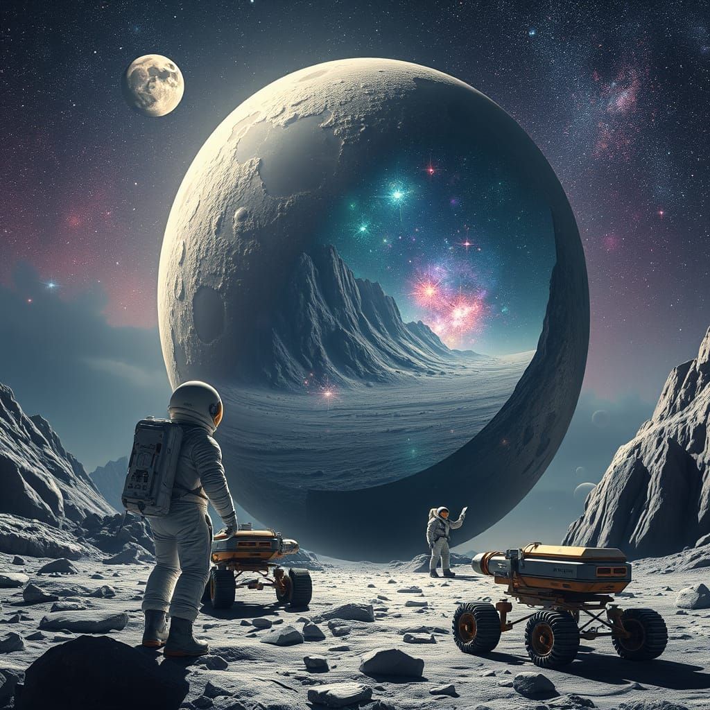 Surreal Cosmic Reflections on an Alien Moon