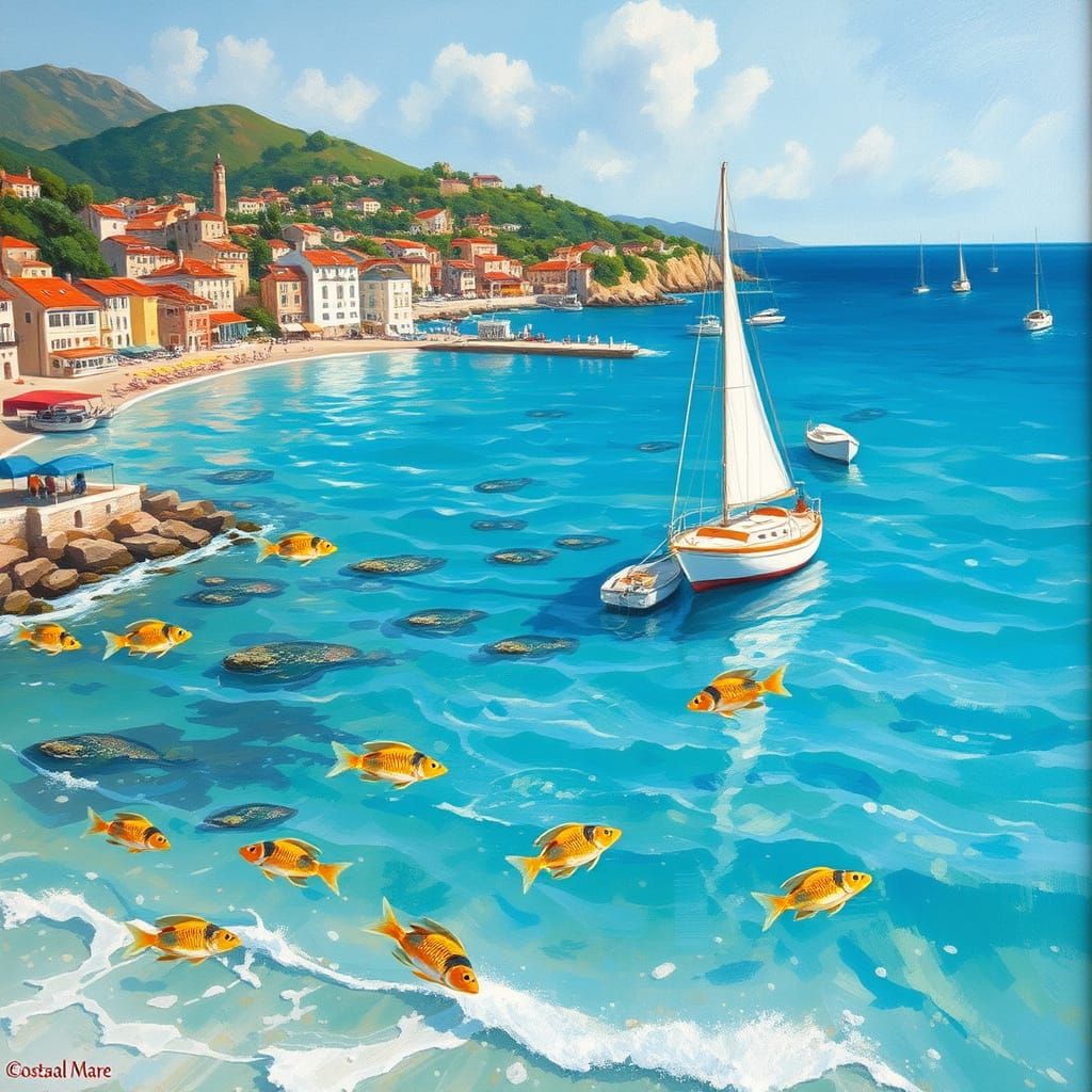 Impressionist Seaside Village by Crystal Waters