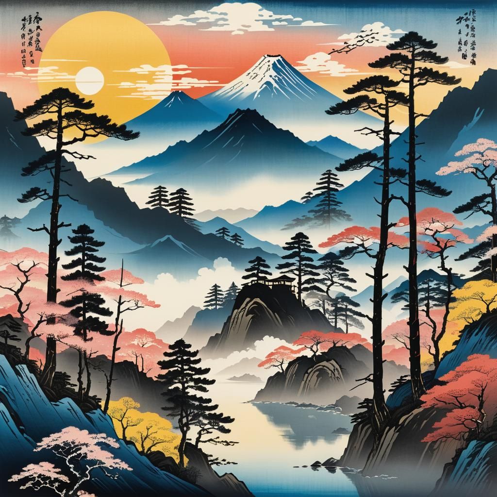 Japanese color woodblock print in the ukiyo-e style. The gor...