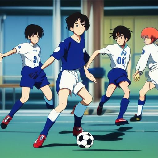 1980s Anime Soccer Game in Ghibli Style