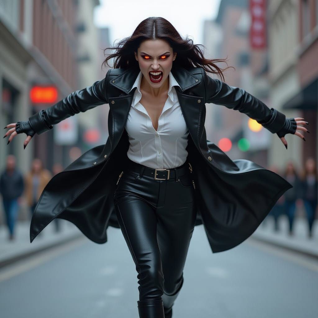 Hyperrealistic Vampire Sprinting Forward, Cinematic Action S...