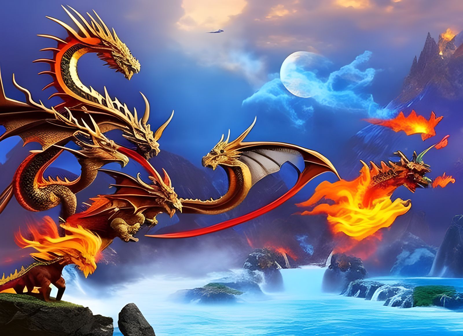 Elemental Dragons in Magical Setting