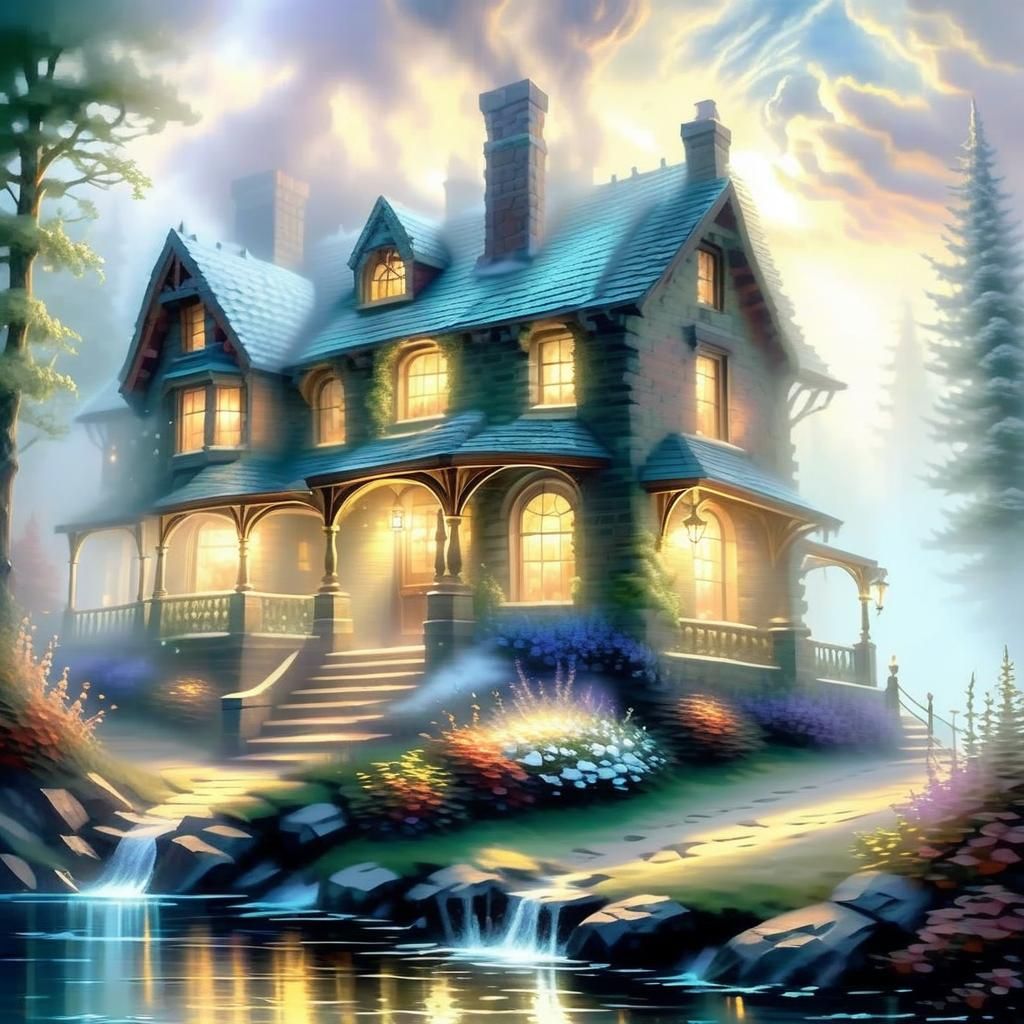 Ethereal Cottage Interior in Kinkade Style