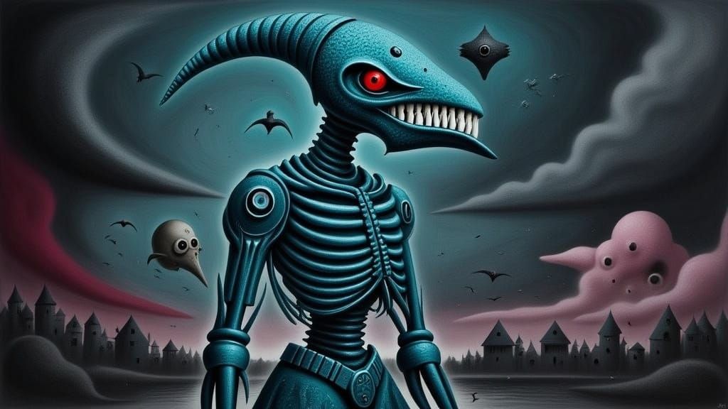 Corroded Biomechanical Cyberpunk Girl in Evil Medieval Style