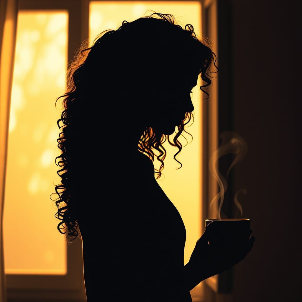 Woman with Coffee at Window in Atmospheric Style