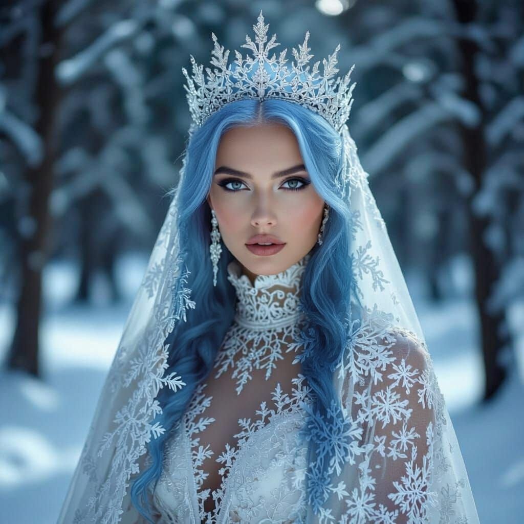 Winter Haute Couture Model in Ethereal Woods