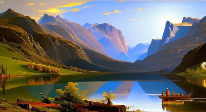 Mountain Lake Landscape Painting in Hudson River Style