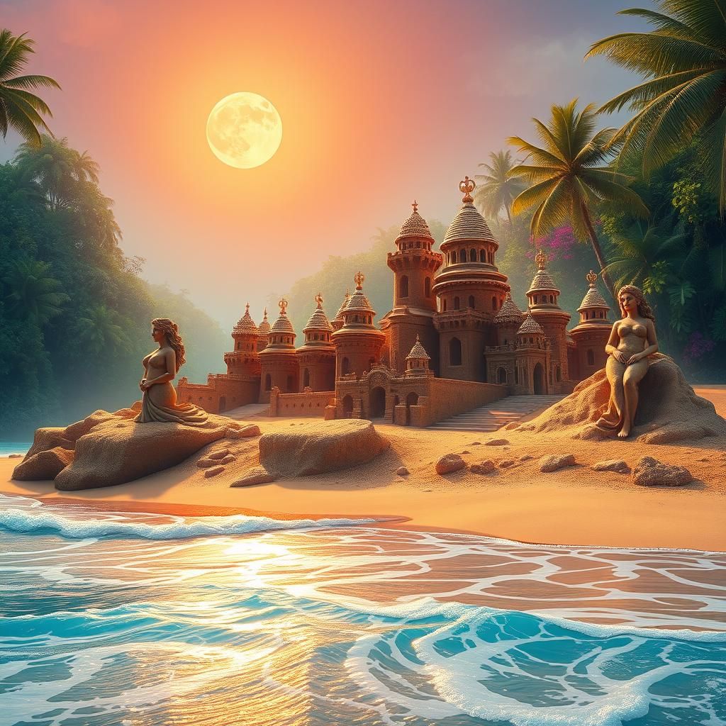 Fantastical Sandcastle Village at Moonrise