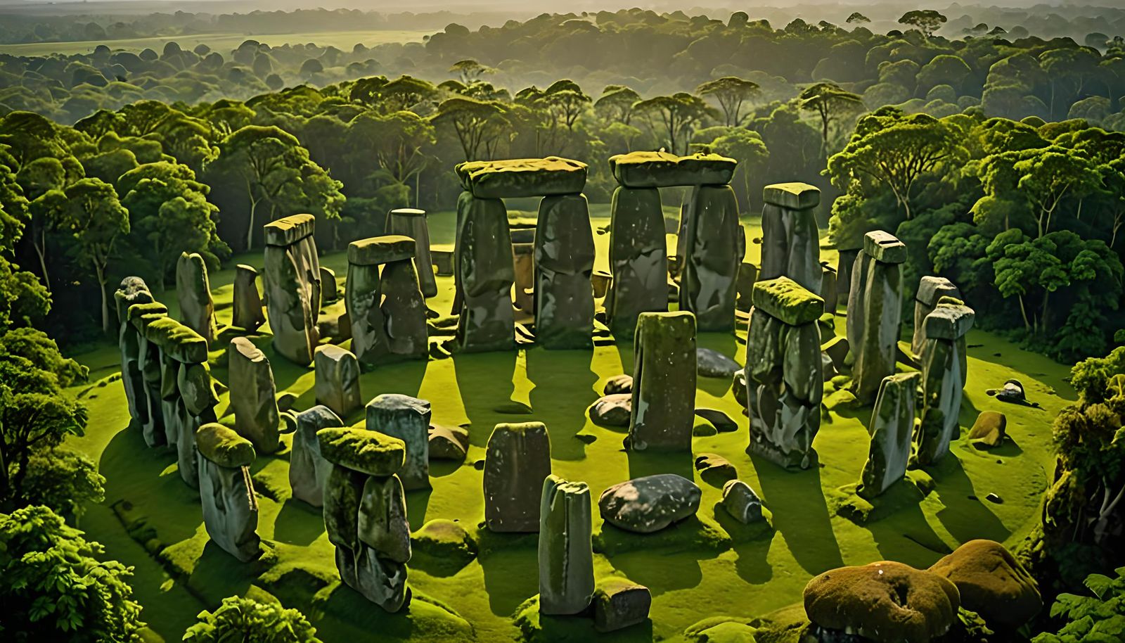 Stonehenge in a Mystical Rainforest at Twilight
