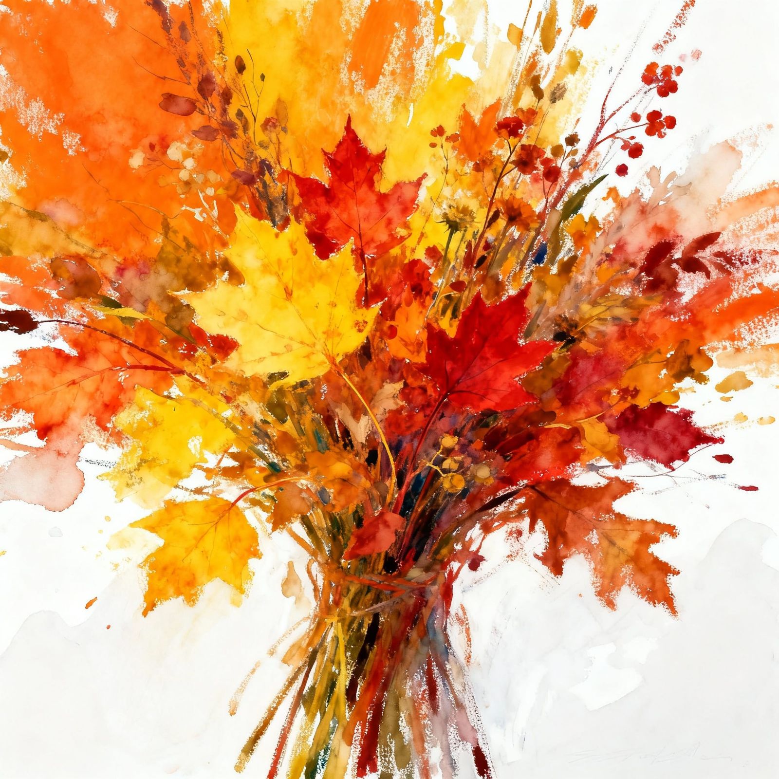 Vibrant Autumn Bouquet Oil Pastel Painting