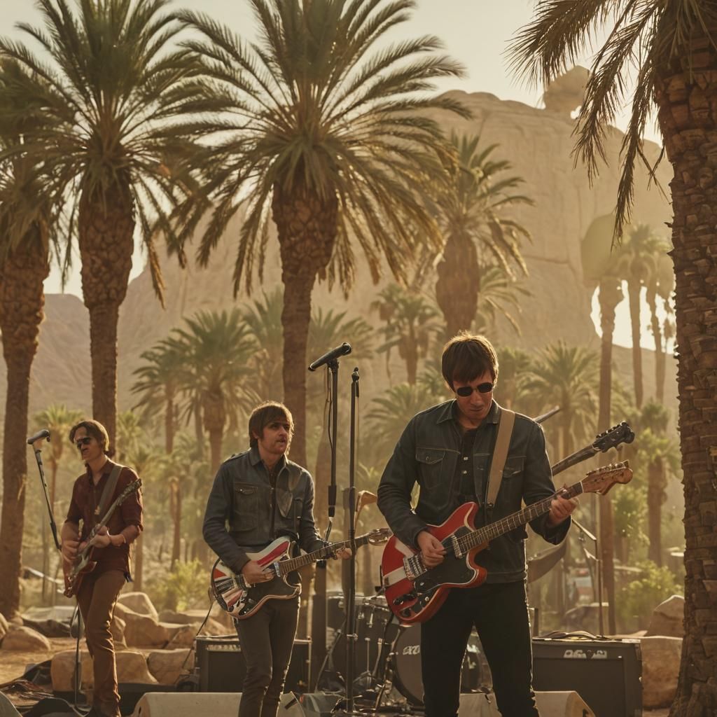Oasis Band Concert at Desert Oasis in Cinematic Style