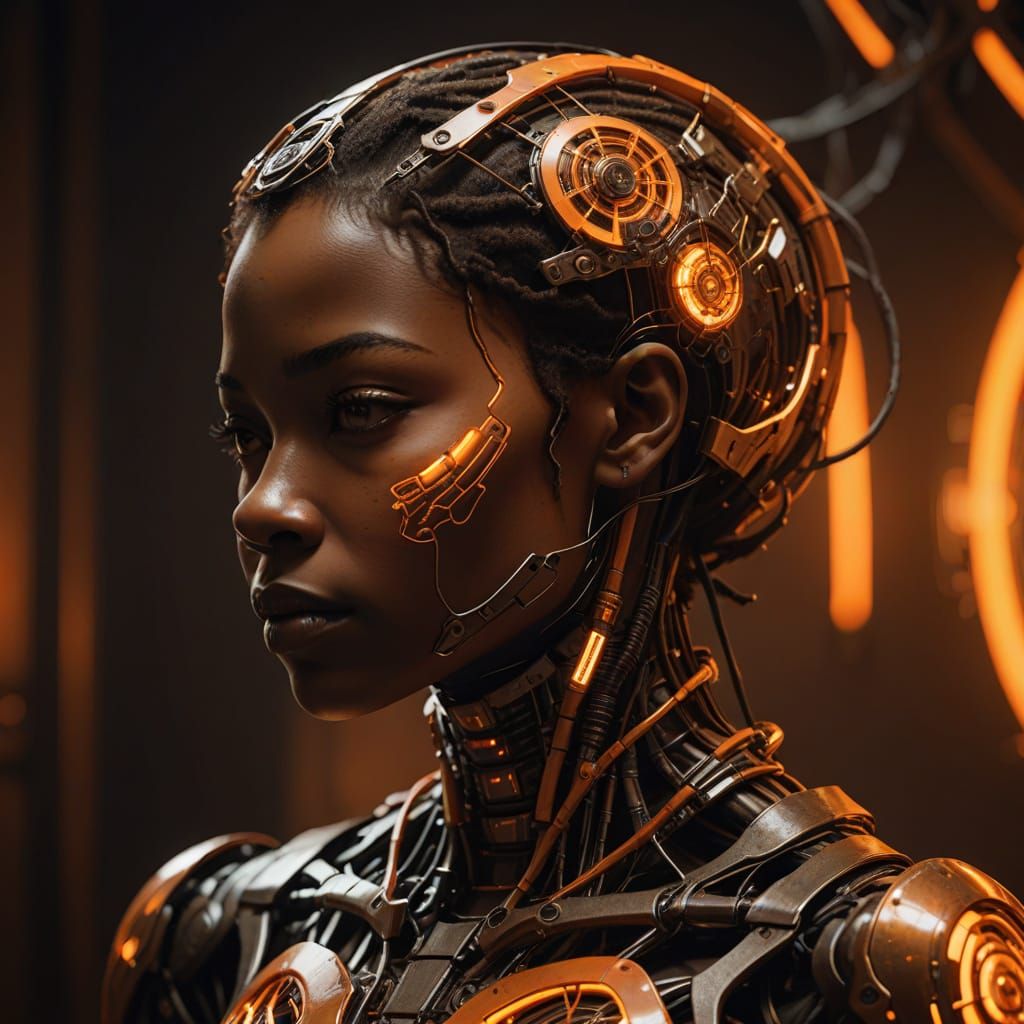 Afrofuturist Portrait: Woman with Cybernetic Skeleton