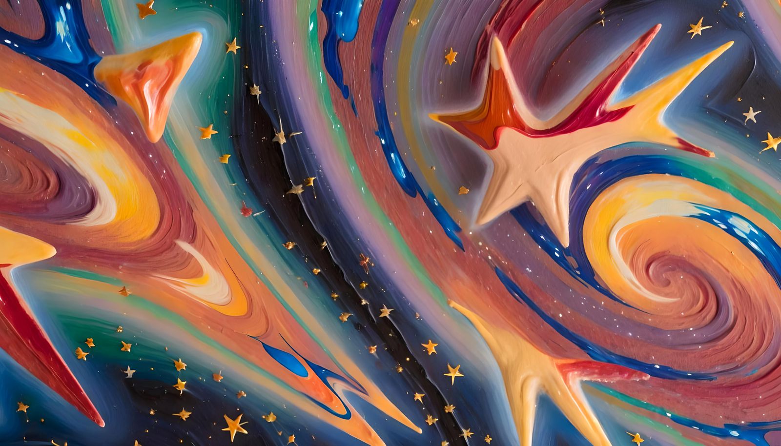 Swirling Star-Beings Emerge as Antipasto Oil Painting