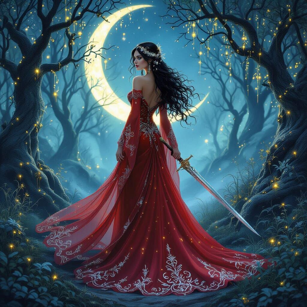 Fantasy Woman in Enchanted Forest, Mystical Art