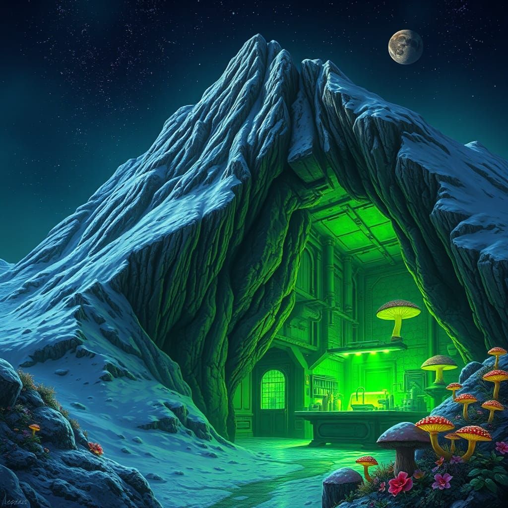 Radioactive Mountain Lab Under Orion, Matte Painting