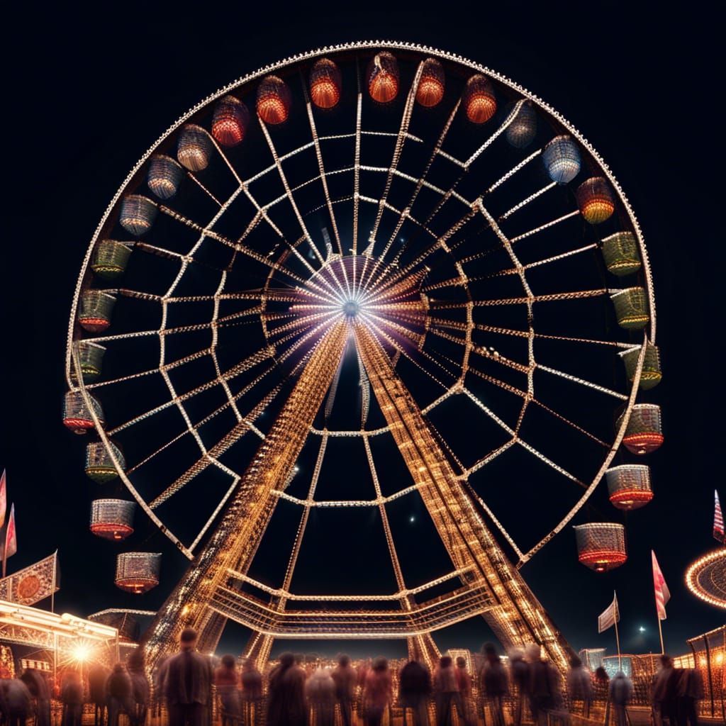 Night Ferris Wheel with Fireworks Display