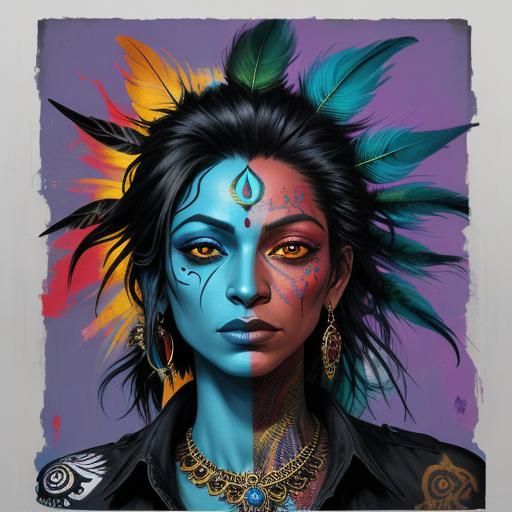 Goddess Kali Portrait in Vibrant Street Art Style