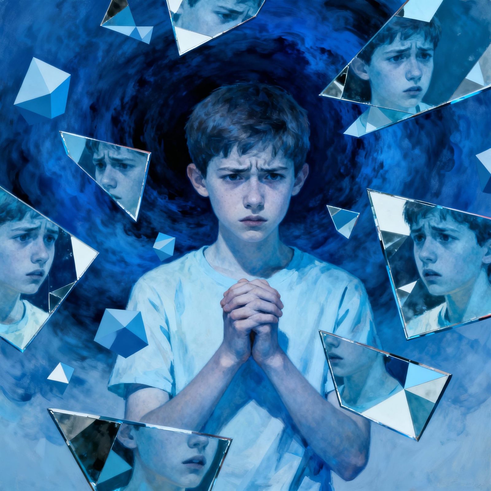 Azure Blue Surrealism Art Depicting Teen Angst