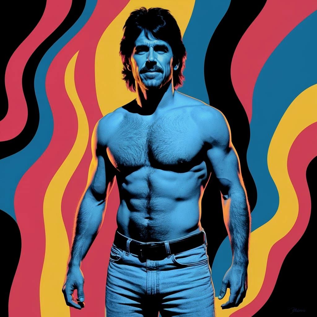 Confident Chuck Norris in Retro Psychedelic Art
