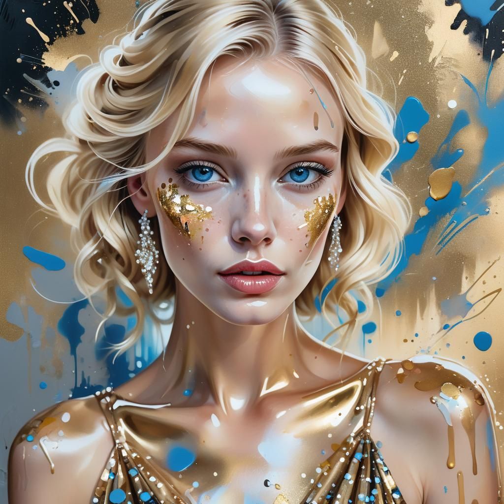 Blonde Woman Portrait in Graffiti Art Gouache Style